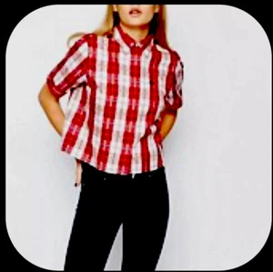 FRED PERRY Size 6 Multi Tartan Rosso & White Short Sleeve Shirt - Picture 1 of 3