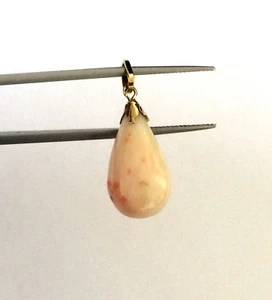 Beauty Angel Skin Natural Coral Pink & White 18K Gold Ladies Pendant Nice Luster - Picture 1 of 7