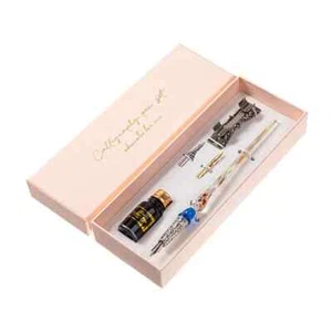 Retro Glass Dip Ink Pen Set Vintage Quill Pen Calligraphy Crystal Writing - Picture 1 of 6