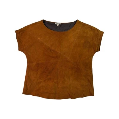 Blusa de gamuza vintage años 70 diseñada por Aristos pieza boutique camiseta de cuero 14 Foto 1 de 4