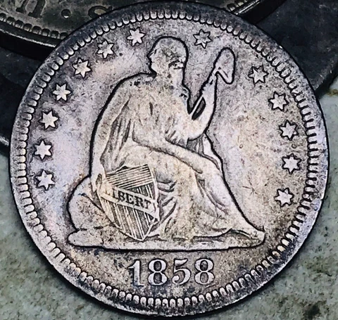1858 Seated Liberty Quarter 25C Ungraded Choice 90% Silver US Coin CC18541 Cover