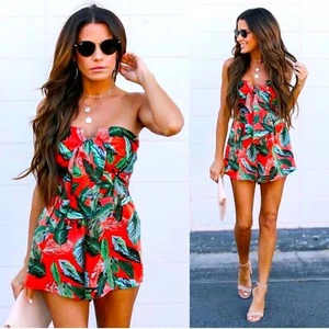 Blau Rouge Palmenmuster trägerloser Strampler vorne zum Binden Medium - Bild 1 von 16