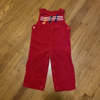 Mono babero vintage de pana rojo nota musical botón ajustable niño 2T/3T Foto 1 de 4