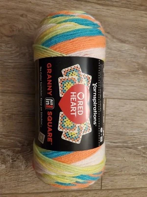 Skein Red Heart All In One Granny Square Yarn 8.8oz Soft White-Rainbow Sherbet  - Image 1 of 3