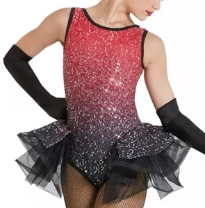 WEISSMAN Cabaret 12091 ROJO/NEGRO OMBRE Tap Leotard con Bustle Tutú CL Niño Grande - Imagen 1 de 11