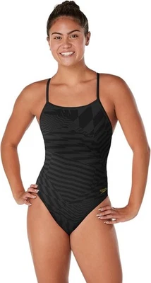 Traje de baño Speedo para mujer estampado doble X espalda tormenta profunda/antracita talla 34 Foto 1 de 3