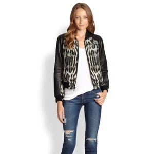 Rebecca Minkoff Concord Leopard Bomber Jacket Size Large - Picture 1 of 8