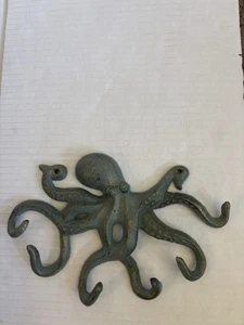 Heavy Cast Iron Octopus Coat Hook Key Rack Nautical Mermaid Anthropologie Decor - Picture 1 of 6