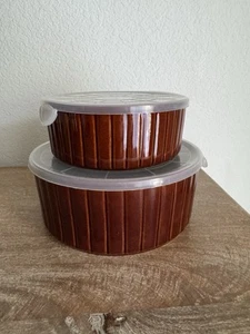 Sango Nova Brown 4933 Ceramic Bakeware Round Casseroles 6.5” And 8” Set Of 2 - Picture 1 of 12