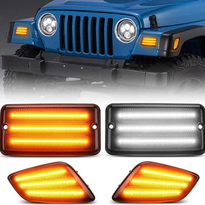 For 1997-2006 Jeep Wrangler TJ Smoke Bumper Turn Signal Lamp Side Marker Lights Foto 1 de 4