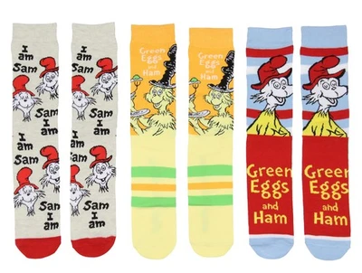 Dr. Seuss Green Eggs And Ham Socks In A Box Adult Mid Calf Crew Socks 3 Pairs - Image 1 of 3
