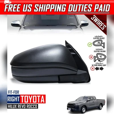 Espelho lateral preto elétrico 3 fios destro compatível com 2015-20 Toyota Hilux GUN136 - Imagem 1 de 4
