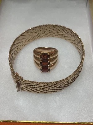 Pulsera Milor Bronce 7.5 pulgadas con Brz Milor 3 Anillo Granate Talla 5.5 Color Oro Rosa Foto 1 de 4