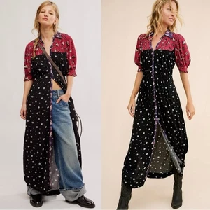 Vestido Free People Retro Años 90 Bohemio Cabaña Botón Frontal Nora Midi Pequeño Floral - Imagen 1 de 13