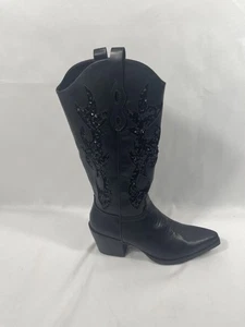 Wild Pair Boots Womens Size 8.5 Black Sequin Western Cowboy Chunky Heel New - Picture 1 of 8