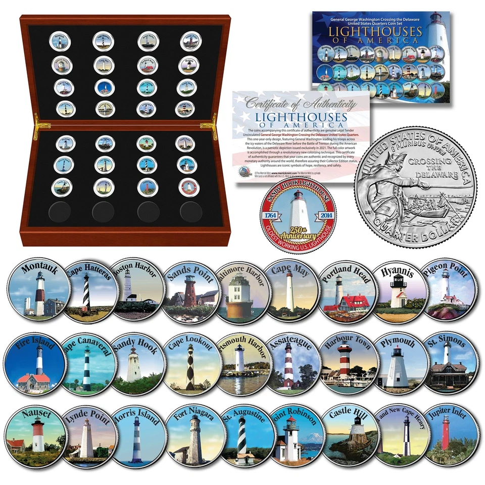 Historic American LIGHTHOUSES Colorized Washington Quarters 28-Coin Set with BOX - Image 1 of 1