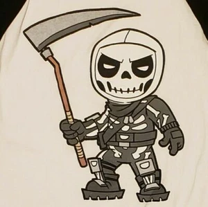 T-Shirt Fortnite Raglan kleiner Schädel Trooper Videospiel (G) - Bild 1 von 3