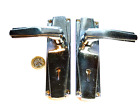 PAIR CHROMED BRASS ART DECO LEVER HANDLES WITH STEPPED FANTAIL BACKPLATES 1930S