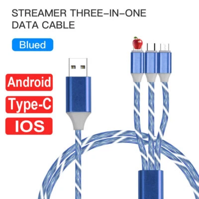 LED 3 in 1 Fast Charging USB Cable Charger for iPhone Type-C Micro USB Android - Image 1 of 4