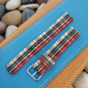 Long 5/8" Madras Plaid Tropical Nylon 1950s Vintage Watch Band & Elgin Buckle - Picture 1 of 6