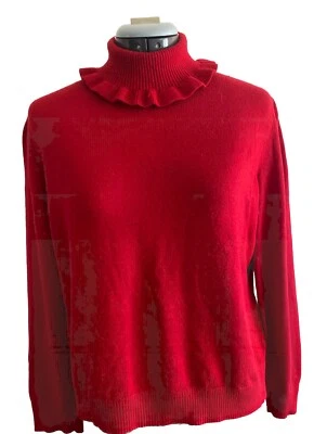 Joseph A 红色荷叶边高领 L 码 Pit To Pit 21 英寸 L 21 英寸人造丝/尼龙 — 第 1/4 张图片