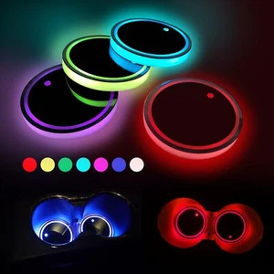 4Pack Car LED Cup Holders USB Charging Mat Light Up Pad Interior Atmosphere Lamp - Picture 1 of 7