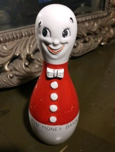 Vtg Anthropomorphic Bowling "Pin Money" Bank Porcelain Lefton - Picture 1 of 7