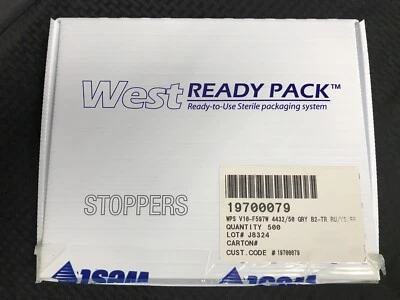 (500/Pk) WEST Ready Pack NovaPure Lyophilization 4432/50 20mm Gray Butyl Stopper - Image 1 of 3