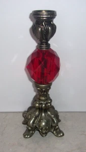 Vintage Gothic Ruby Red Lucite & Metal Candlestick Holder Hollywood Regency 8" - Picture 1 of 4