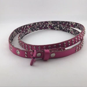 Belt Pink & SilverT Studs Floral Inside Adjustable 45” Metal Buckle Narrow With - Picture 1 of 4