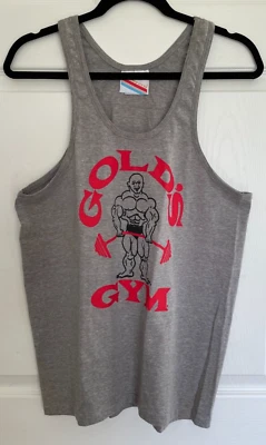 Camiseta sin mangas vintage de los años 80 GOLD'S GYM culturismo gris EE. UU. para hombre talla grande Foto 1 de 4