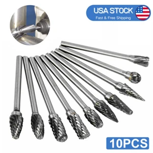 10pcs 1/4 Head Tungsten Carbide Rotary Point Burr Die Grinder 1/8" Shank Bit Set - Picture 1 of 12