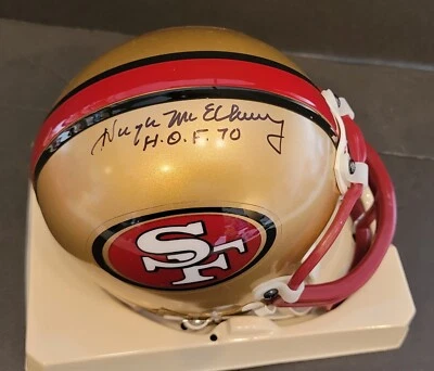 Casco firmado con autógrafo por Hugh McElhenny de los 49ers de San Francisco NFL HOF certificado de autenticidad firmado Foto 1 de 4