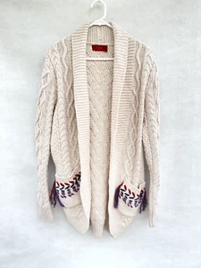 ☘️ Womens Tigerlily Wool Chunky Knit Collared Shrug Cardigan Jumper Beige Size L - Picture 1 of 8