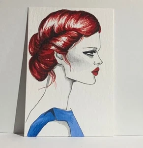 Original ACEO hand painting by Viviana Scala. Emma in red hair portrait. - Picture 1 of 3