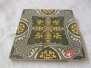 Antique England Mintons China Stoke Trent Encaustic Tile gray sage cream mustard - Picture 1 of 4