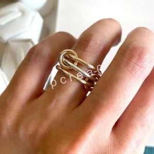 Brass, Silver Statement ring, Two Tone Link Connected Ring Interlocking Ring T7 - Picture 1 of 4
