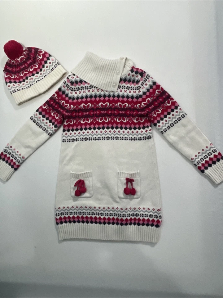 Vestido Jillians' Armario Manga Larga Invierno Tejido Rosa Blanco con Sombrero a Juego Talla 5/6 Foto 1 de 4