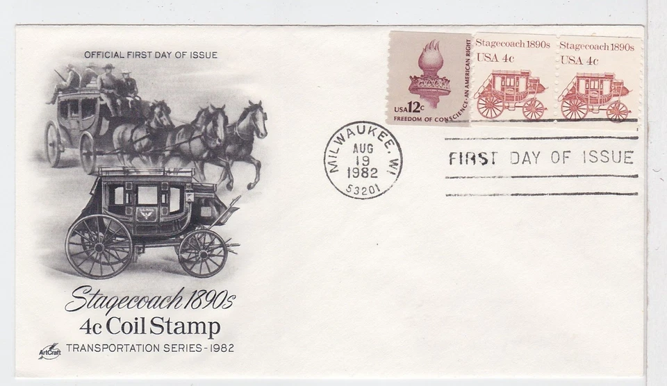 TurtlesTradingPost- Stagecoach- Transportation Series 1982 #1898A FDC Artcraft - Image 1 of 1