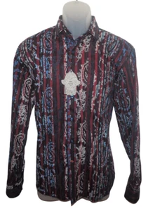 Visconti Black Long Sleeve Shirt Medium Dark Red Flocked Paisley Stripe NWT - Picture 1 of 6