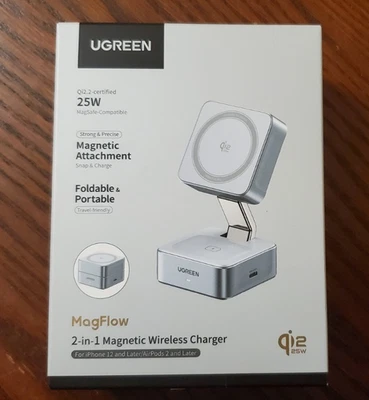Магнитное беспроводное зарядное устройство Ends 12/15 11 вечера PST UGREEN MagFlow 2 в 1 - Изображение 1 из 3