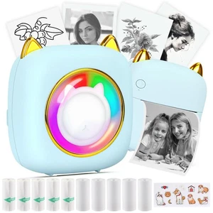 Mini Aufkleber Drucker Tasche Tintenlos Thermodrucker mit RGB Licht für iOS&An... - Bild 1 von 8