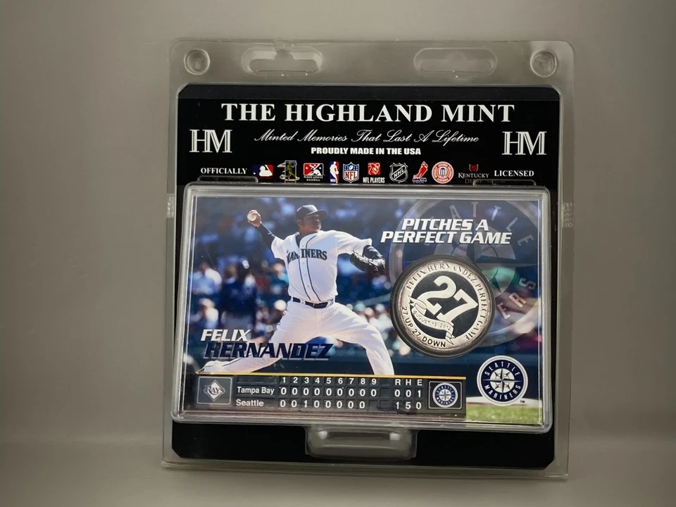 Moneda de juego perfecta Highland Mint Seattle Mariners Felix Hernández 2012, soporte Foto 1 de 4