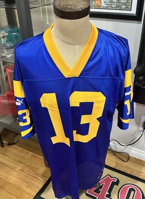 Vintage St Louis Rams Kurt Warner Puma Blue Yellow NFL Football Jersey Men XL - Image 1 of 4