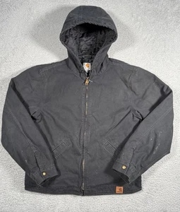 Carhartt Canvas Jacket Mens Large Black Full Zip Quilted Lining Leather Patch - Picture 1 of 17