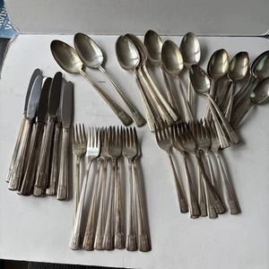 WM Rogers Silverplate Antique Flatware Sectional Floral Art Deco 48 Pc - Picture 1 of 12