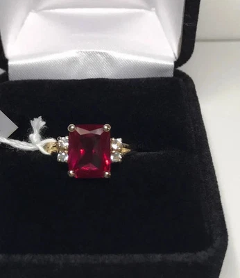 5.28 Ct Ct Natural Ruby & Diamond Engagement Ring Solid 14K Yellow Gold Size 6 7 - Image 1 of 4