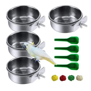 4 Pcs Stainless Steel Bird Feeding Bowl,Parrot Feeder Dish Cups Birds Cage Wa... - Picture 1 of 6