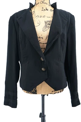 Rachel Roy Blazer Women 14 Black Military Inspired Lined Gold Button Steampunk - Image 1 of 4