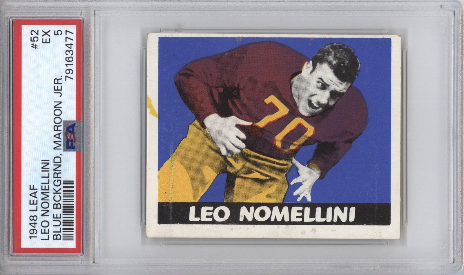 LEO NOMELLINI PSA 5 1948 LEAF FOOTBALL #52 ROOKIE BLUE BACKGROUND HOF RC 3477